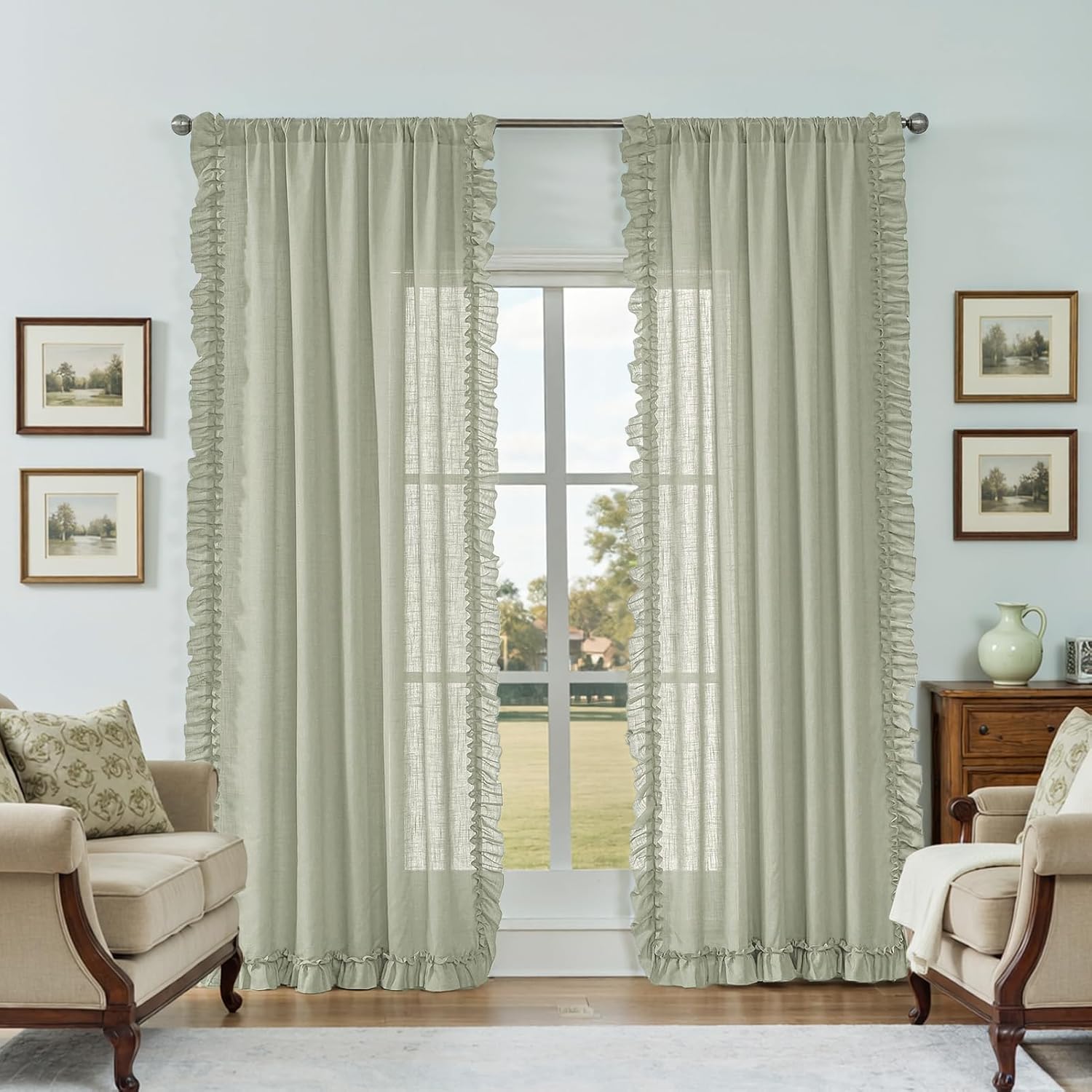 BELMORA™ Linen Ruffle Curtain Set