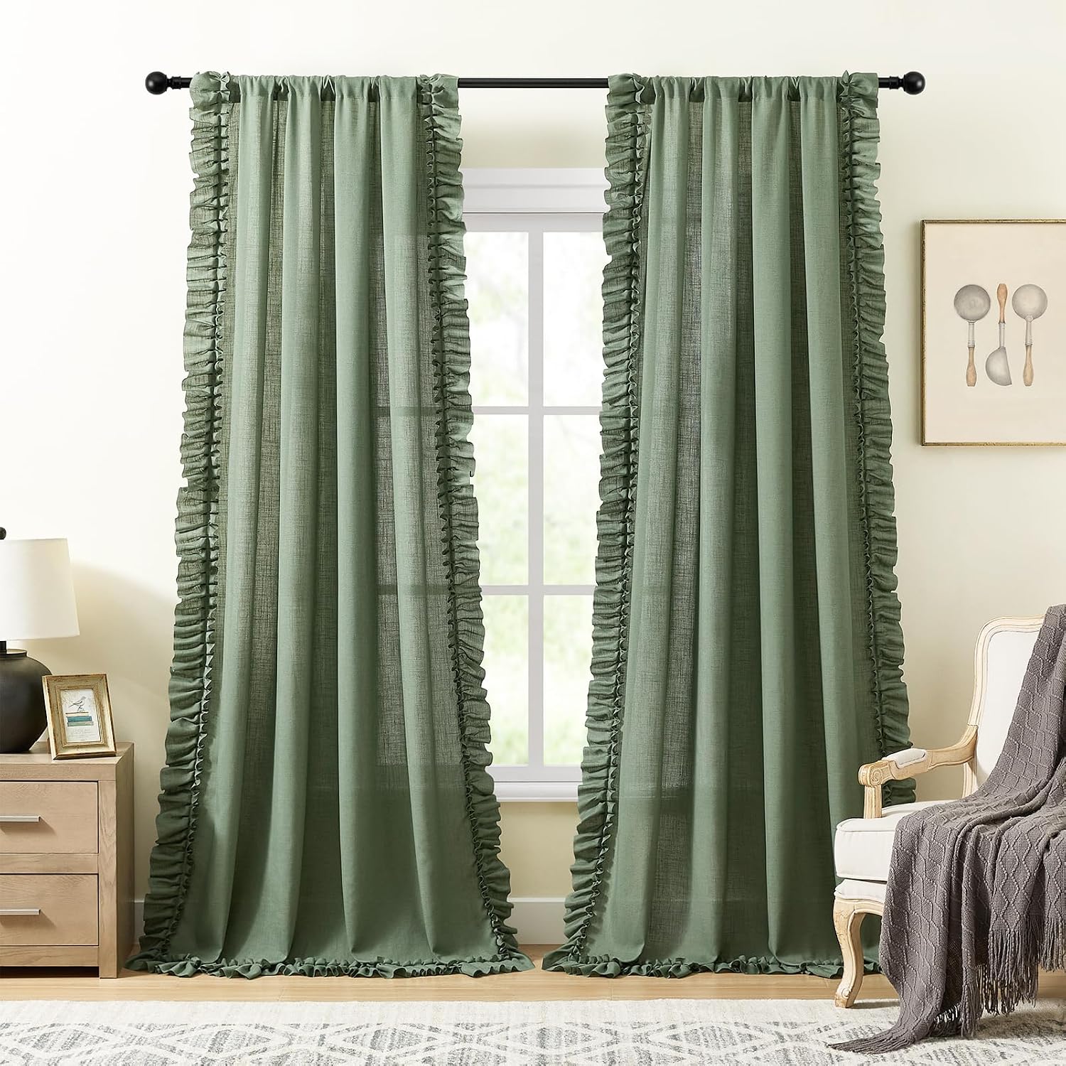 BELMORA™ Linen Ruffle Curtain Set