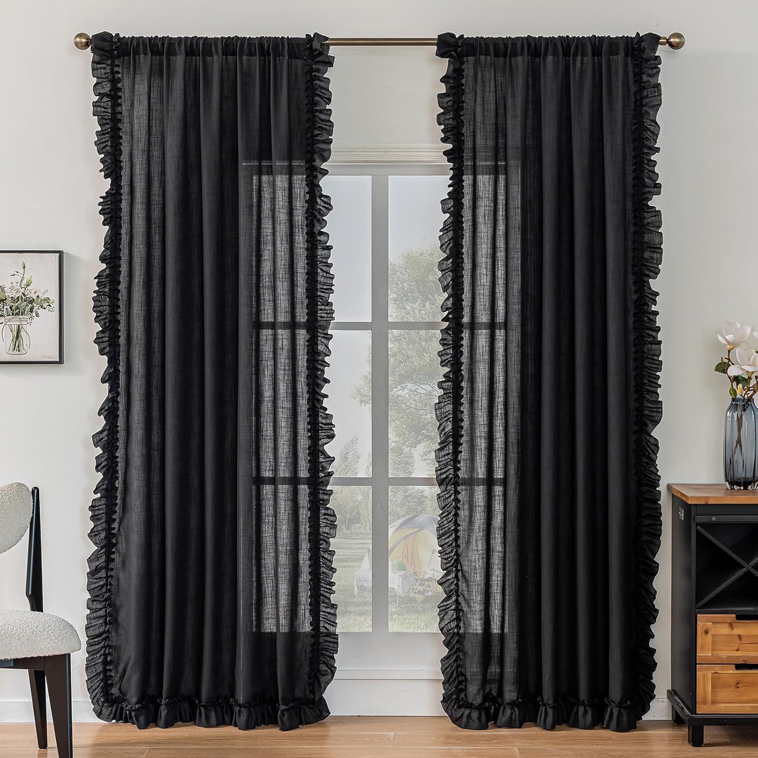 BELMORA™ Linen Ruffle Curtain Set